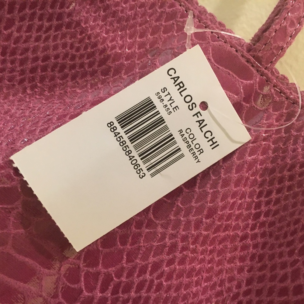 CARLOS FALCHI Tote Raspberry Snakeskin Embossed Microfiber Tote - Picture 8 of 8